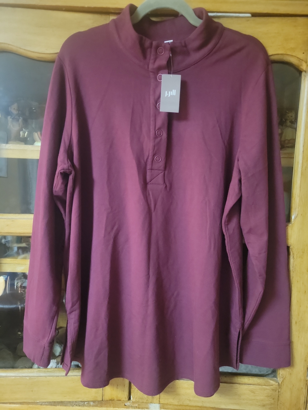 J.Jill Pure Jill Burgundy Snap Mock Neck Tunic Top XLT Tal